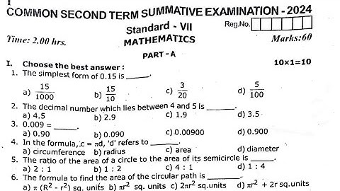 7th Maths  half yearly exam original question paper 2024 - 2025|English Medium|srk maths