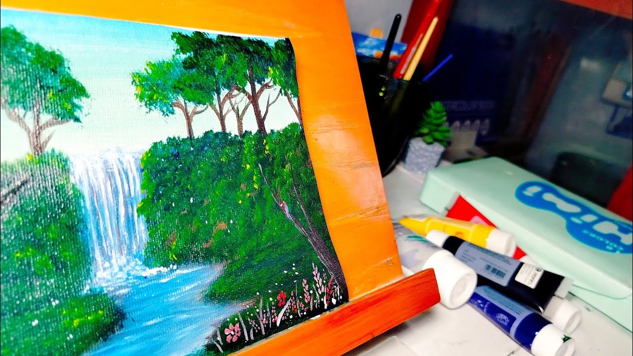 Acrylic Painting Tutorial for Beginners: Peaceful Waterfall Landscape