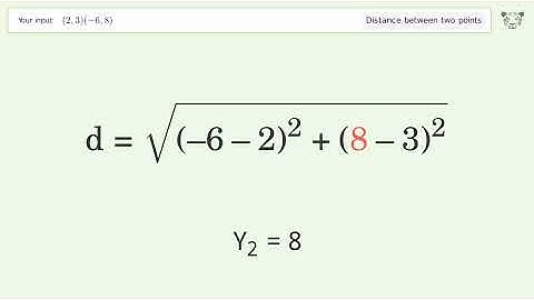 Find the distance between two points p1 (2,3) and p2 (-6,8): Step-by-Step Video Solution