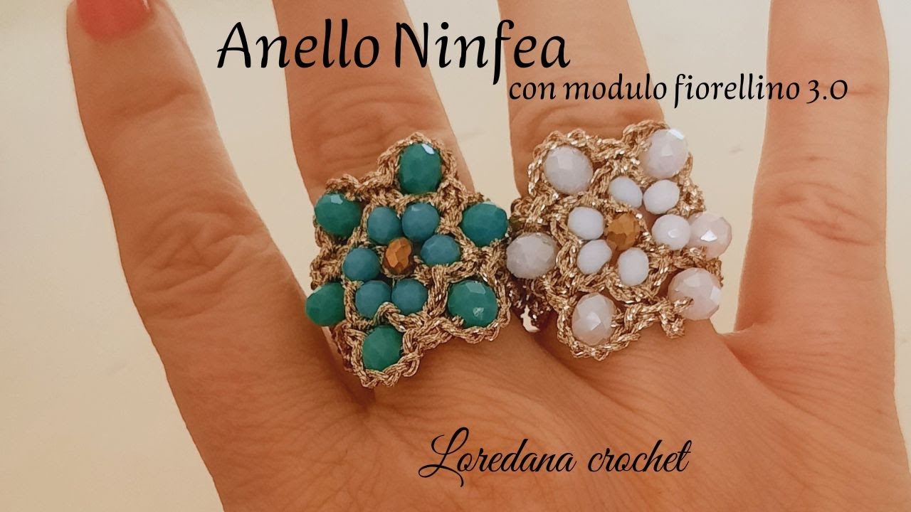 🤍ANELLO UNCINETTO NINFEA CON MODULO FIORELLINO 3.0🤍GIOIELLO TESSILE🤍FILATO LUMINA 9 TESSILAND