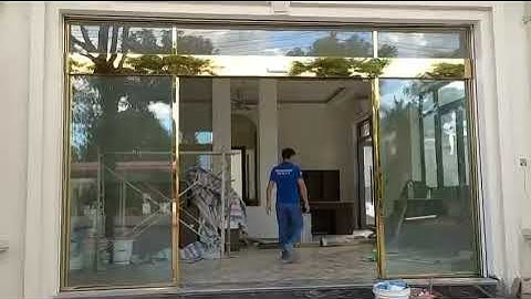 Cửa tự động CT803E khung inox vàng gương lh 0963830606