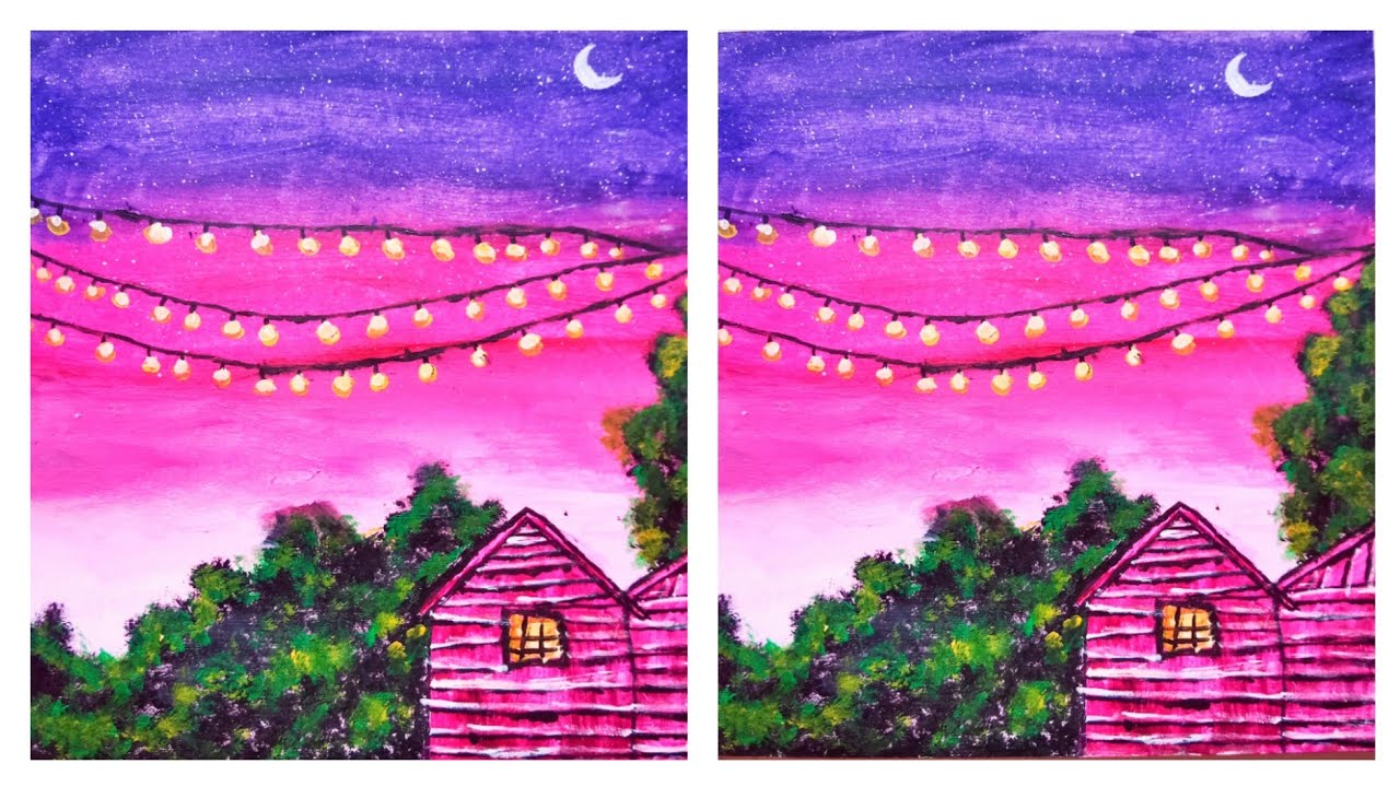 🌙 Acrylic Night Sky Painting | Dreamy House Lights Landscape Art Tutorial 