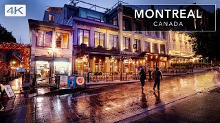 RAIN in Old Montreal, Canada |  4K Cinematic Night Walk ASMR