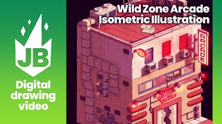 Wild Zone Arcade Cyberpunk Isometric Illustration Timelapse