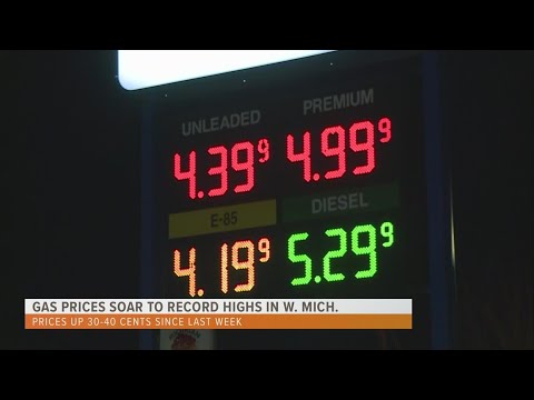 Gas prices soar to record highs in West Michigan - YouTube