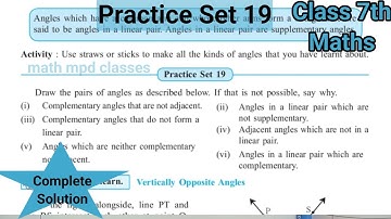 Practice Set 19 Class 7th Maths | Ls-4 Angles and pairs of angles | Std 7th maths