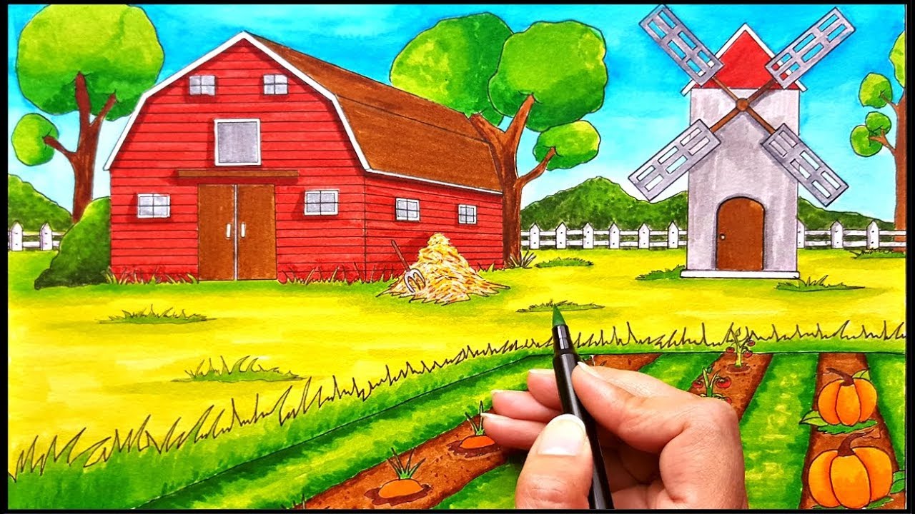 Farm House Drawing Easy