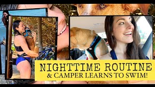 I LIVE in a CAR with my DOG: NIGHTTIME ROUTINE & Camper learns to swim!