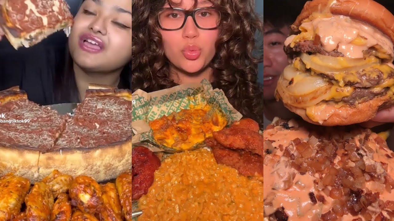TIKTOK MUKBANG COMPILATION WINGSTOP AND RAMEN IN N OUT ANIMAL STYLE FRIES PIZZA TACO BELL FRIED SUSH