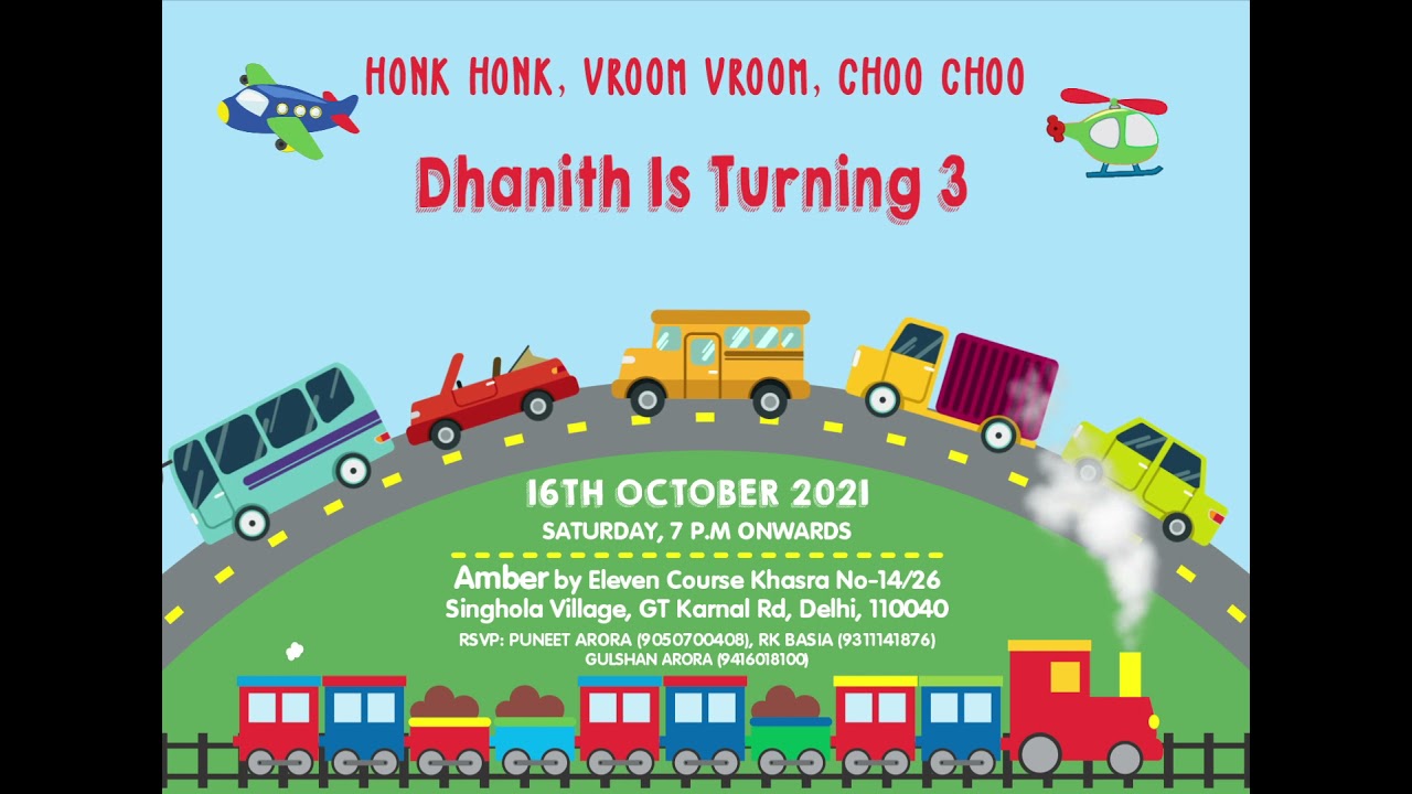 Transportation theme Video Graphic Birthday Invitation