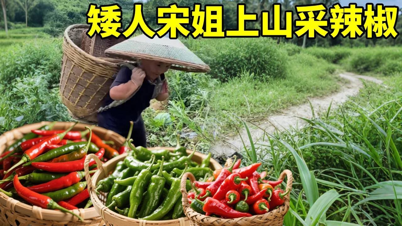矮人宋姐上山摘辣椒，满山的辣椒直接摘了一筐，太过瘾了！#农村生活#袖珍人