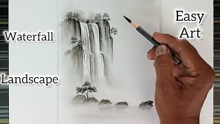 Waterfalls Landscape Scenery Drawing By Pencil With Easy Ways.