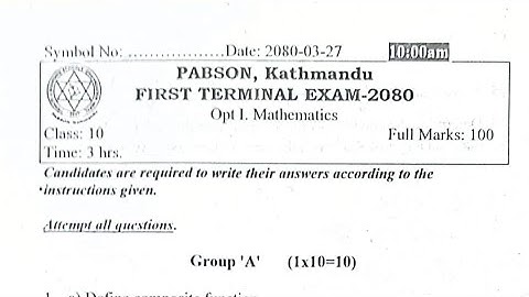 10 Opt. Math Question,PABSON Asar 27,2080..1st Term Exam KATHMANDU