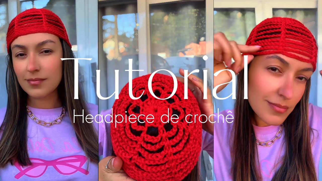 Aprenda essa touca de crochê vazada (headpiece), acessório moderno e estiloso que está super em alta