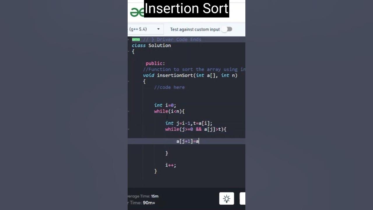 Insertion sort gfg practice problem solving #shorts - YouTube