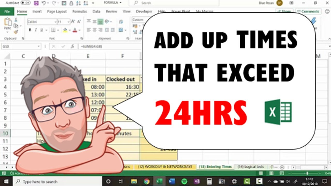 Excel adding up times that exceed 24hrs youtube