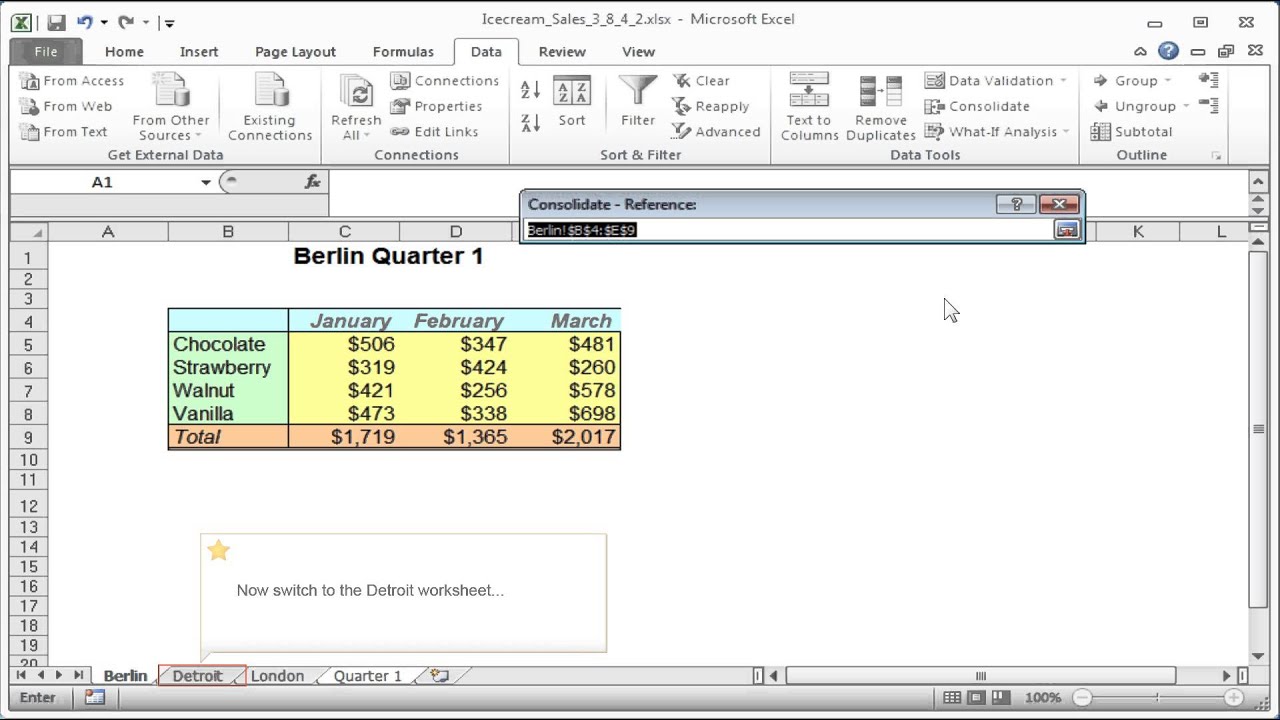 how to consolidate data in excel 2016