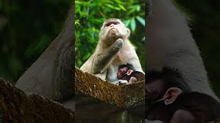 Monkey just born 2 dyas &amp; Mom take care altime Small monkey lovely #Shorts  #Monkey 7
