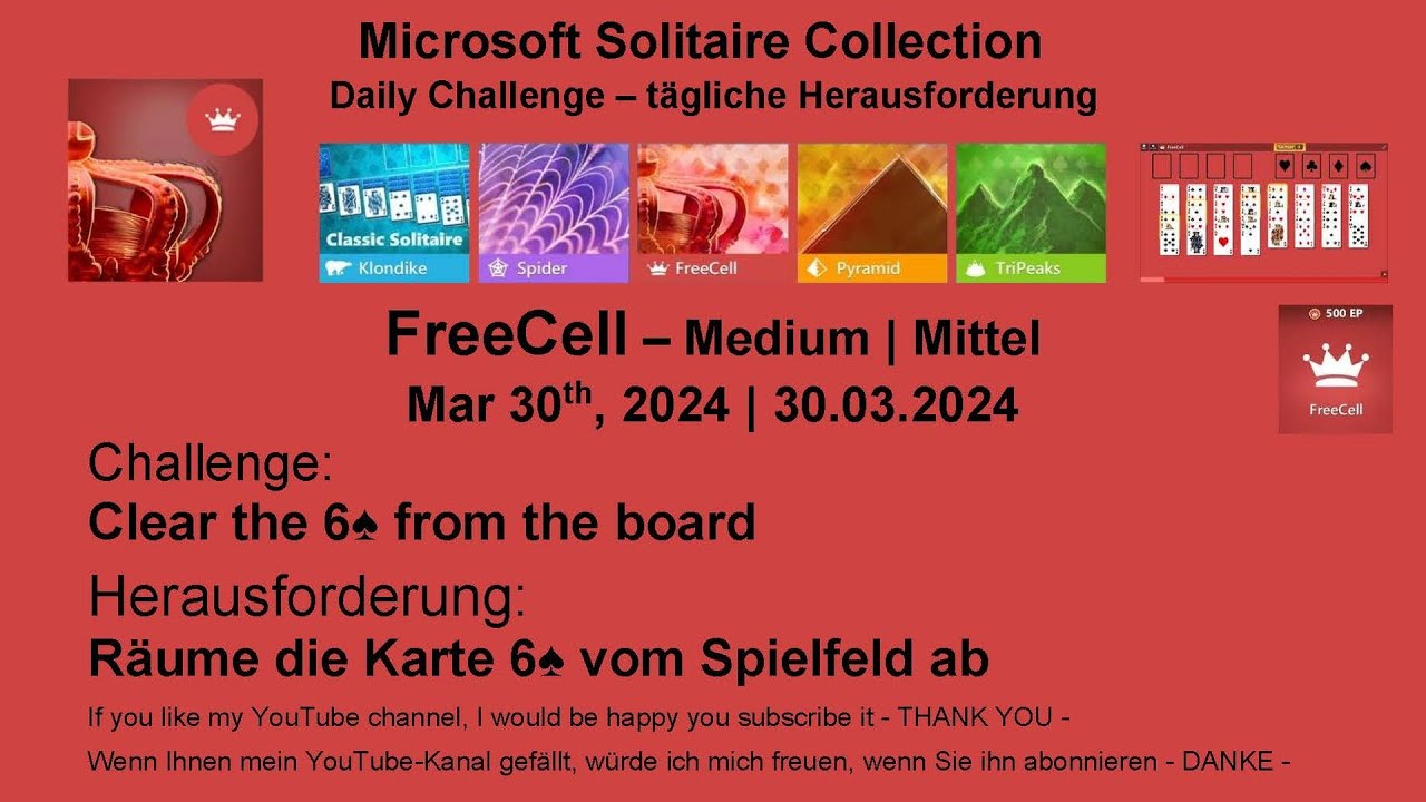 Solitaire Daily Challenges | FreeCell - Medium | Mar 30th, 2024