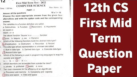12th computer science first Mid term Question paper 2022-2023