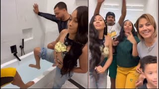 Lala Anthony and her family play cold plunge games