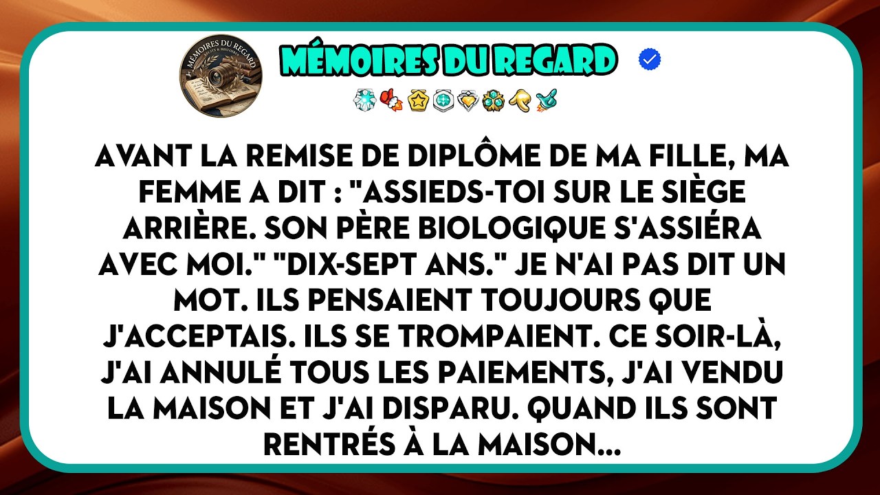 Le matin de la remise de diplôme de ma fille, ma femme m’a pris à part et m’a dit, sans même baisser les yeux : « Il ne reste qu’une place au premier rang, je l’ai gardée pour Maxime. Toi, tu...