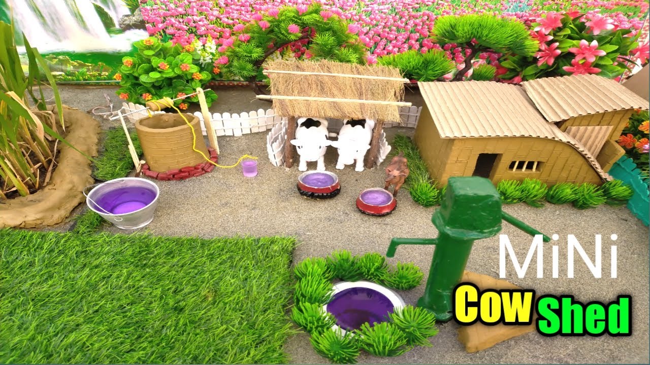 DIY how to make cow shed house of animals house minicow shed