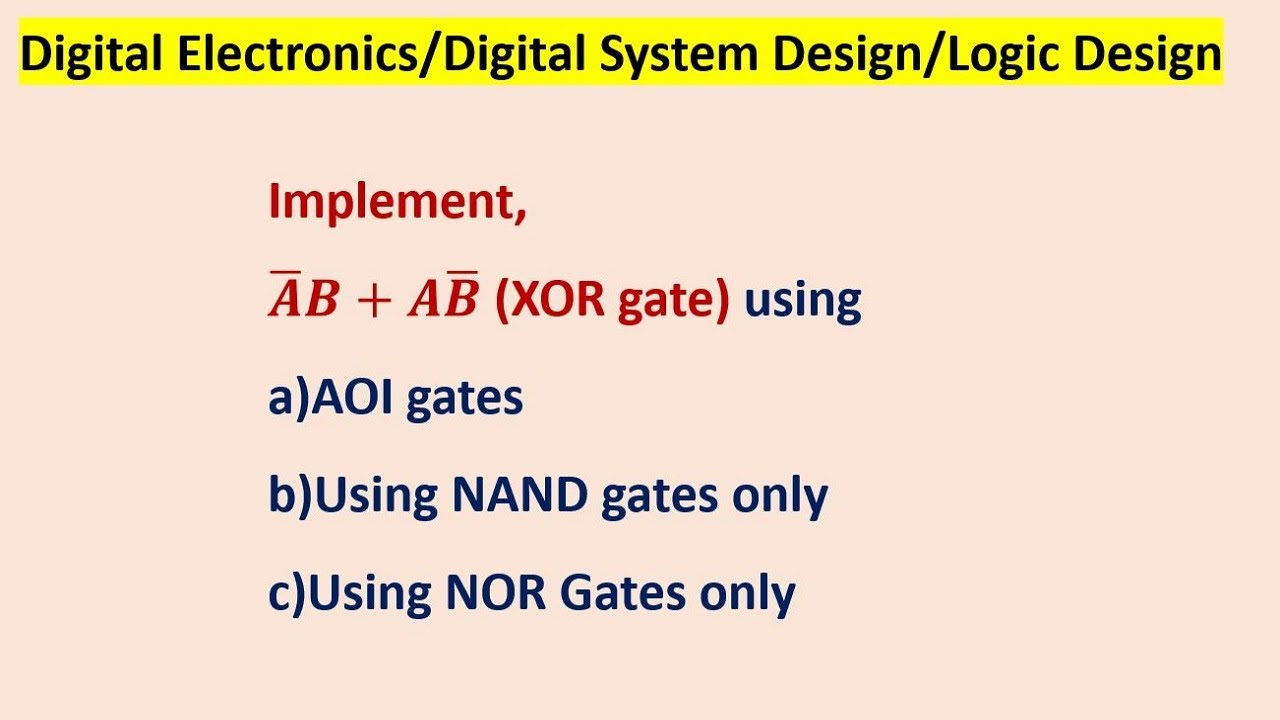 Implement XOR gate using NAND and NOR gates and AOI