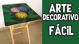 Como Pintar Hortensias (Flores) Sobre Una Mesa De Madera - Ideas En Acrílico