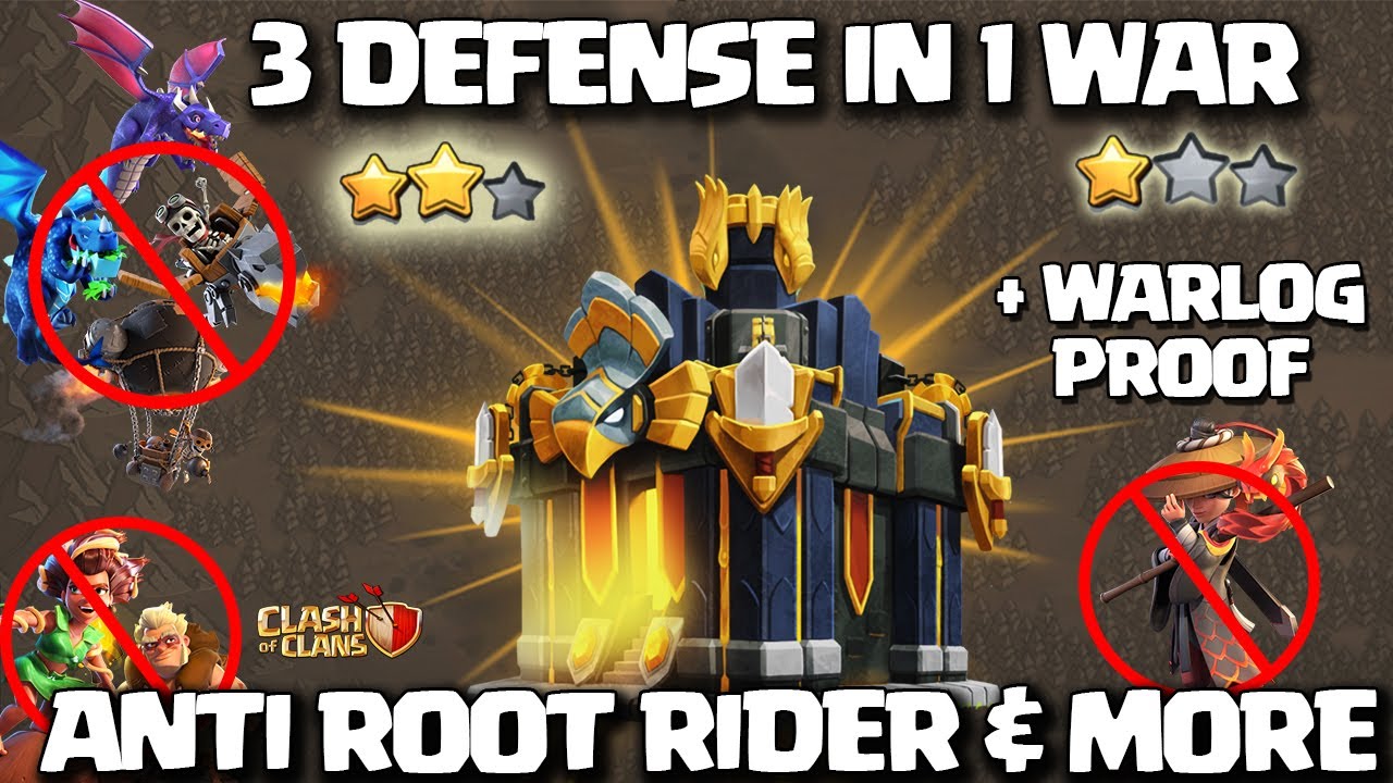 3 Defense in 1 War🔥Th17 Anti RC & Root Rider | Best Th17 War Base With ...