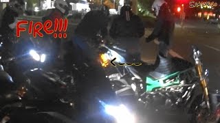 Stunts | BikeNight | Moto Catches Fire- Grom Ride