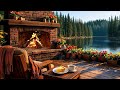 Warm Cozy Cabin Fireplace with Winter Storm Sounds for Deep Relaxation 🌙🌲
