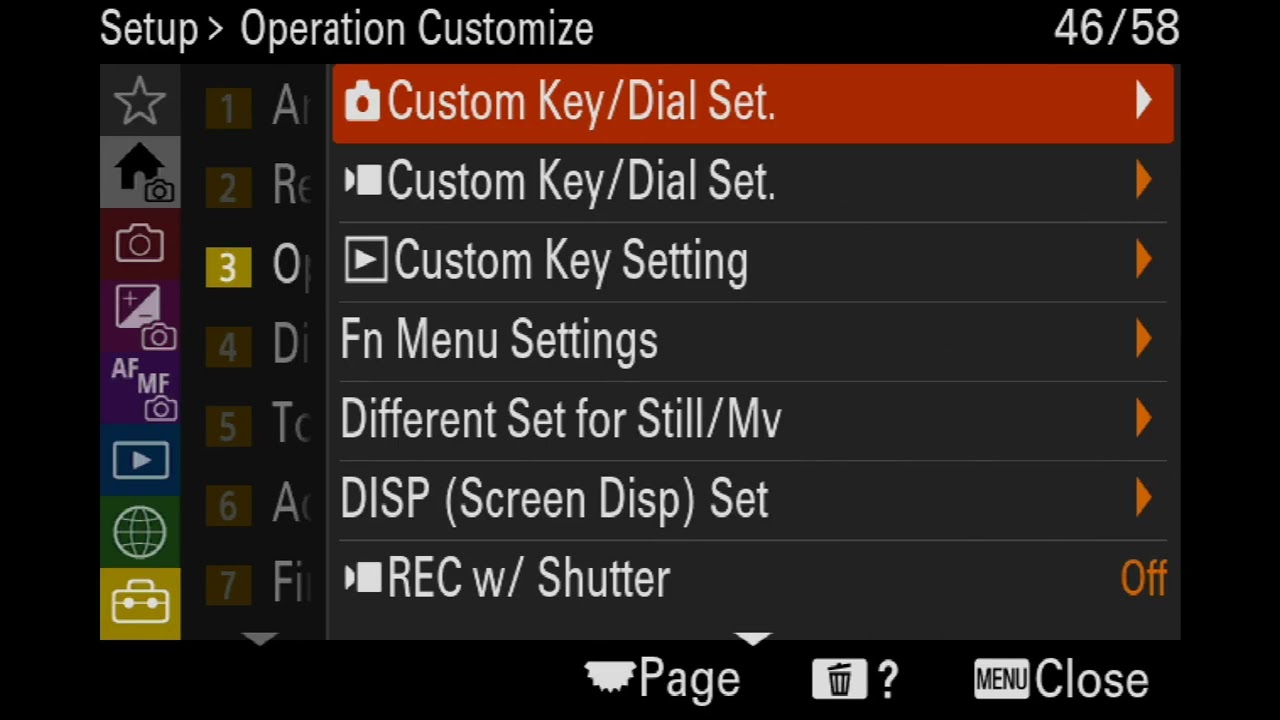 Change Sony A7RV Lens Custom Button to toggle between APS C and Full Frame