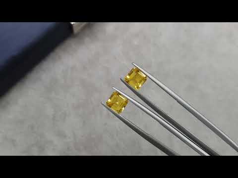 Pair of golden yellow asscher cut sapphires 4.23 ct, Sri Lanka Video  № 1