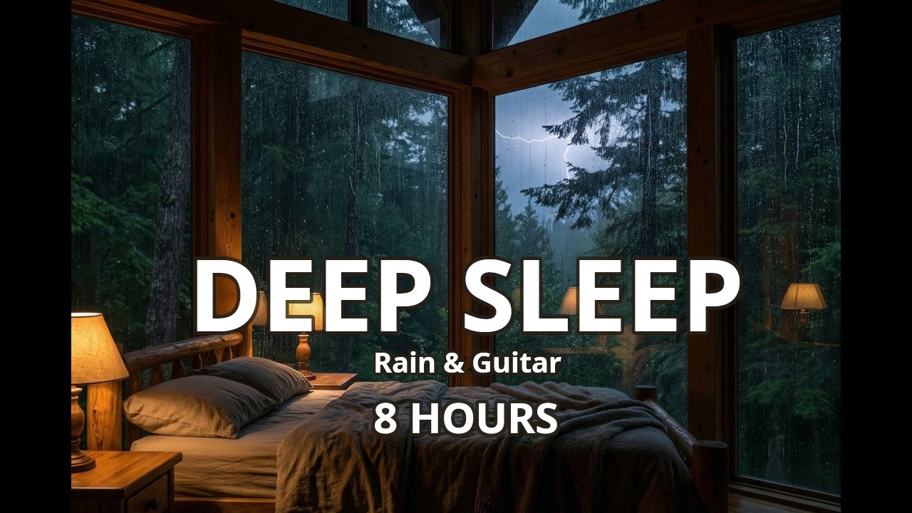 Cozy Woodland House 🌧️ Rain Sounds & Soft Guitar for Sleep (8 Hours)
