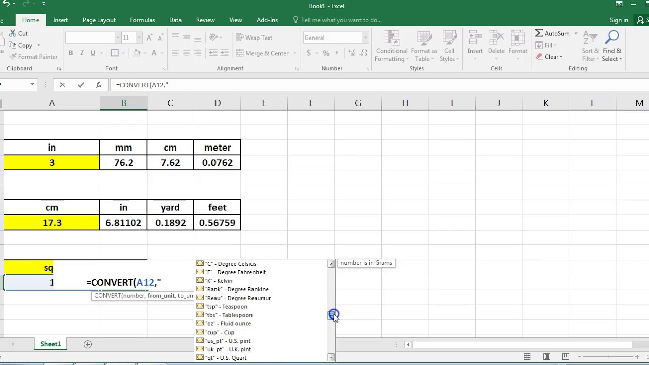 Unit Conversions In Excel Youtube