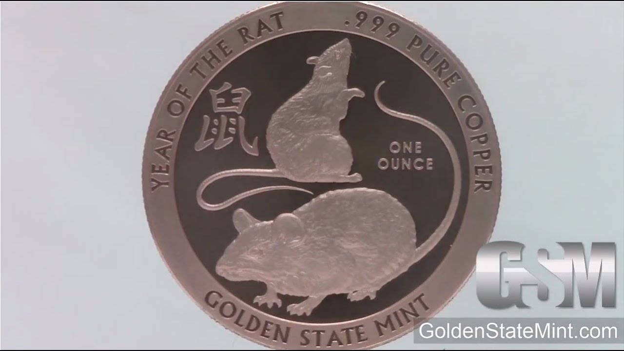 1 oz Year of the Rat Copper Bullion Round .999 Fine