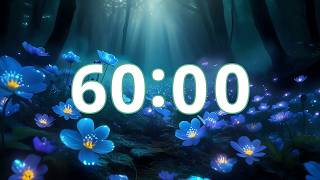 60 Minute Timer Enchanted Blue Flower Forest & Bioluminescent Woodland + Soft Bell | No Music screenshot 1