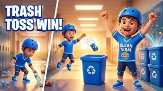 Trash Toss Time! | Win Win Win, Toss It In! | Wobble Pop Kids