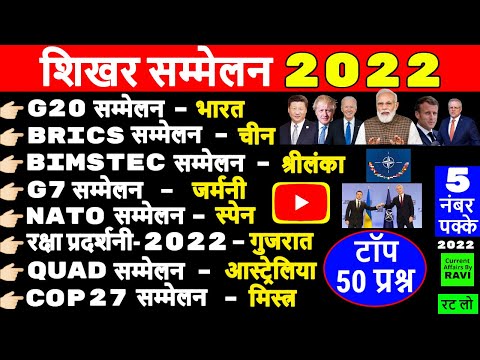 Important Summits 2022 Current Affairs | महत्वपूर्ण शिखर सम्मेलन 2022 | Shikhar Sammelan Gk Trick