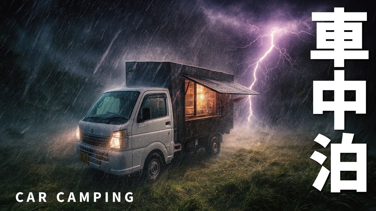 [Автокемпинг в грозу] Автокемпинг у озера на плотине. Неожиданный дождь.