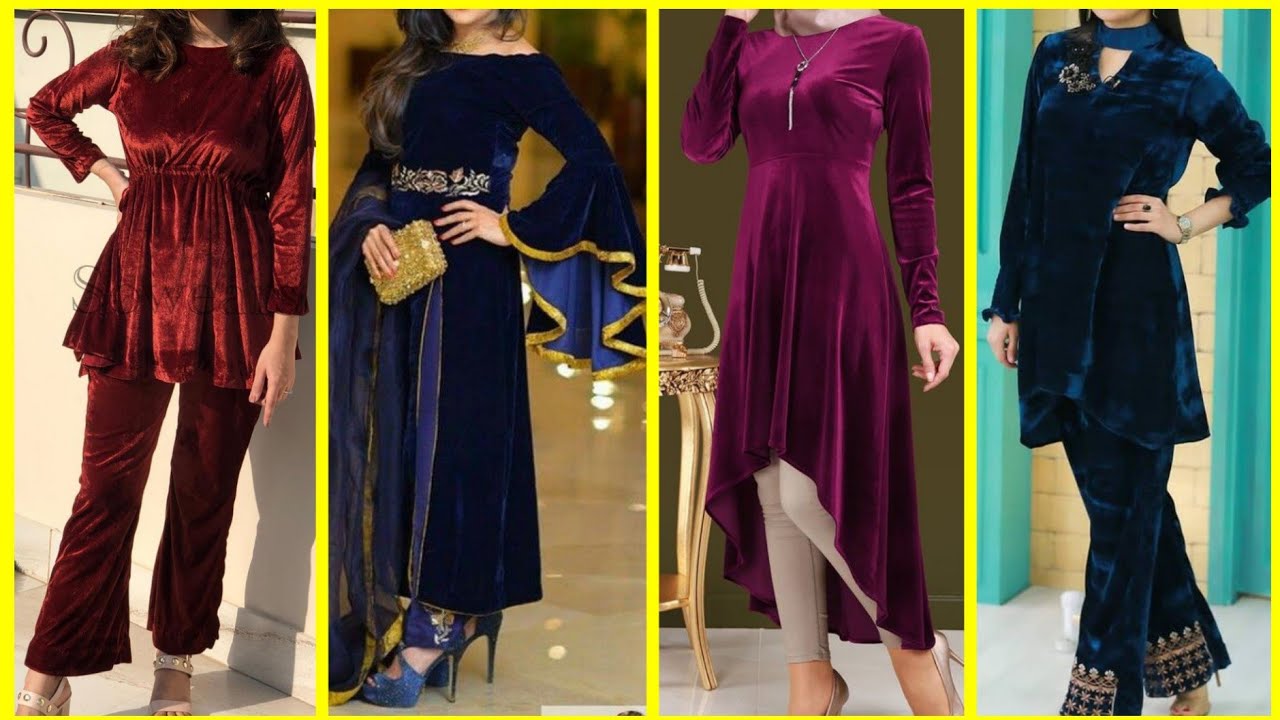 Latest Velvet Kurti Design, Stylish Velvet Kurti Dresses Design For Winter  Season