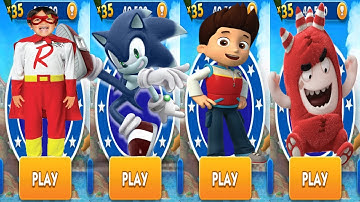 Tag with Ryan vs PAW Patrol Ryder Run vs Sonic Dash vs Oddbods Turbo Run - All Characters Unlocked