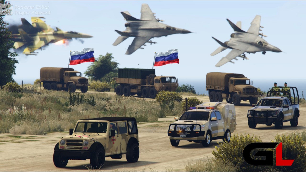 Israeli F-35 Stealth Jets & Tanks Attack on Irani Army Weapons Supply Convoy - War Simulation GTA 5