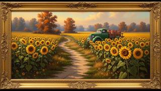 Vintage Sunflower Farm: Old Green Truck Landscape & Unreleased Music | 4K Frame TV Art screenshot 5