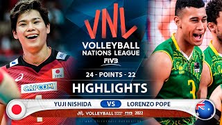 Yuji Nishida vs Lorenzo Pope | Japan vs Australia | Highlights | Men's VNL 2022 (HD)