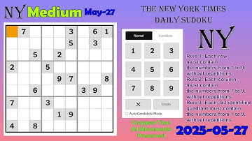 The New York Times Daily Sudoku 2025-05-27 Medium