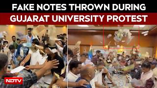 Gujarat News | Fake Currency Notes Thrown at Gujarat University VC Office During Youth Cong Protest
