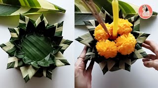 วิธีทำกระทงใบตองแบบง่าย กับใบเบิร์ดออฟพาราไดซ์ด่าง/krathong with banana leaf and bird of paradise