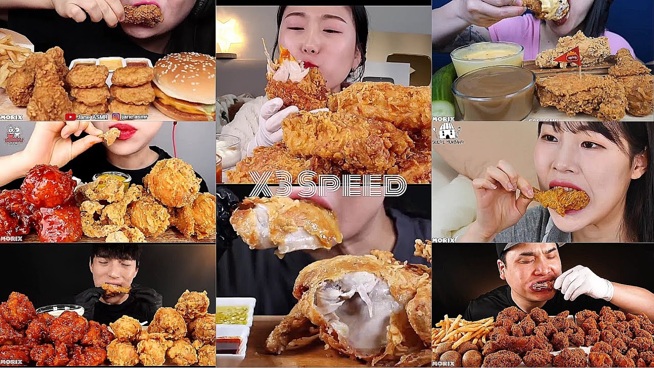 Asmr Crispy Fried Chicken |ASMR X3 Speed| No Talking |Crunchy Mukbang| Only Bites| Asmr Compilation 
